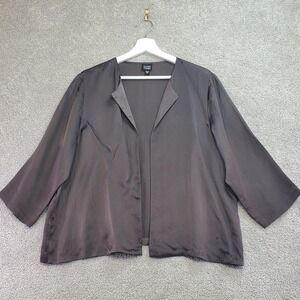 Eileen Fisher Silk Open Front 3/4 Sleeve Jacket Top Women's L Brown Capsule Luxe